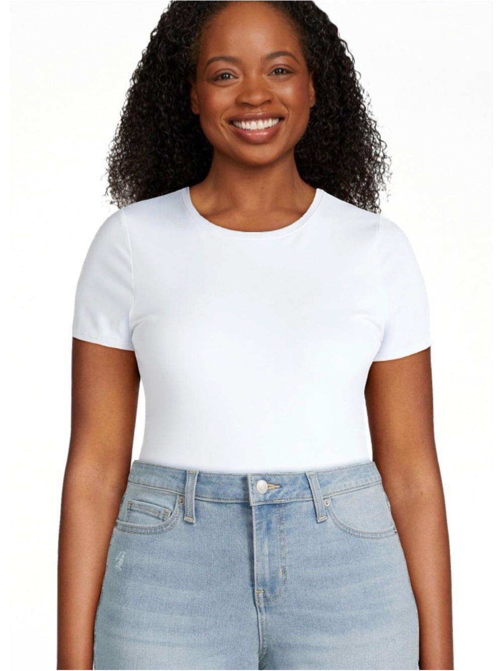 Time and Tru Women's White Short Sleeve Crewneck Tee